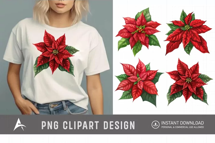Watercolor Poinsettia Clipart, Festive floral illustrations