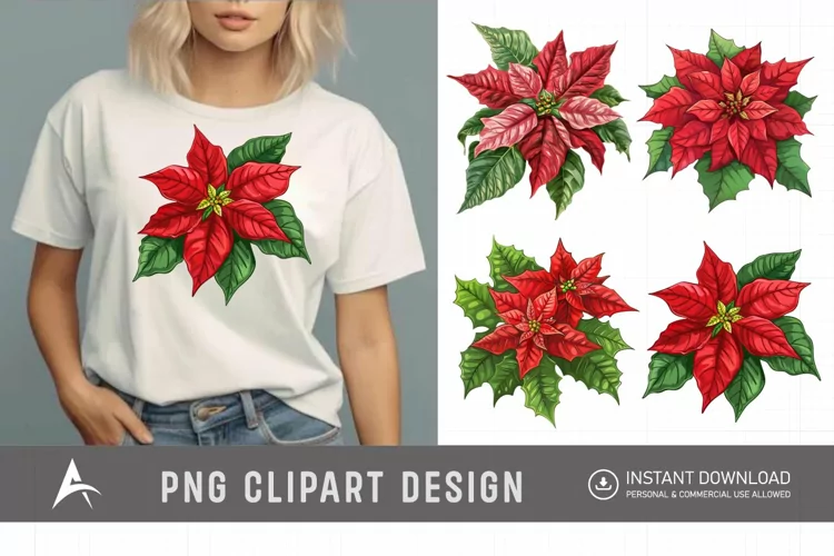 Watercolor Poinsettia Clipart, Festive floral illustrations