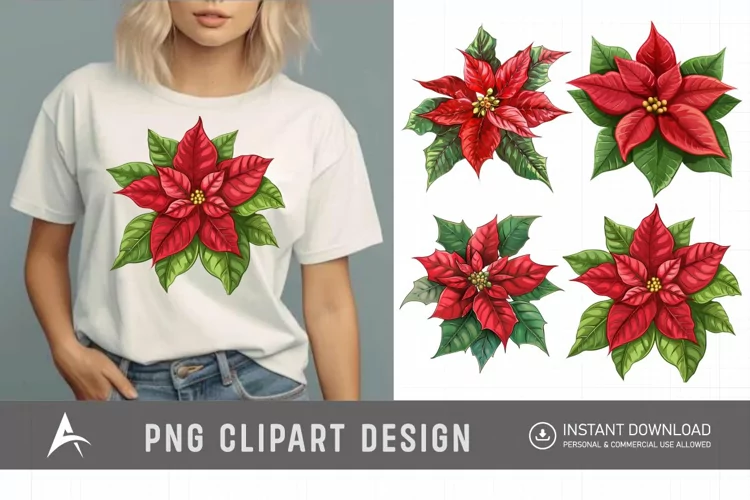 Watercolor Poinsettia Clipart, Festive floral illustrations