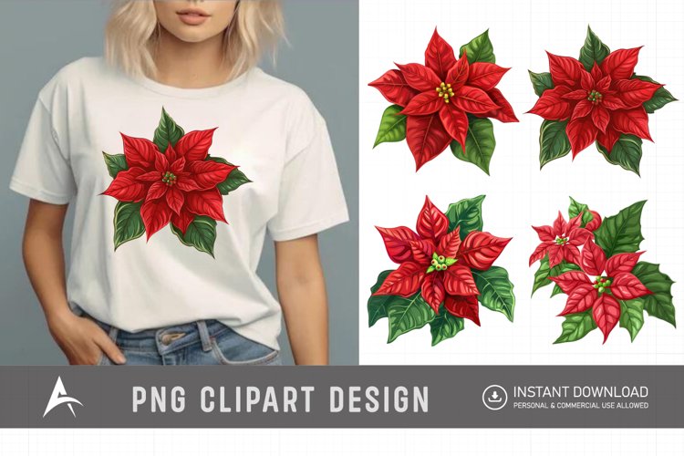 Watercolor Poinsettia Clipart, Festive floral illustrations