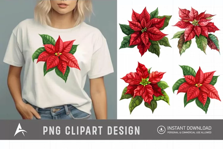 Watercolor Poinsettia Clipart, Festive floral illustrations