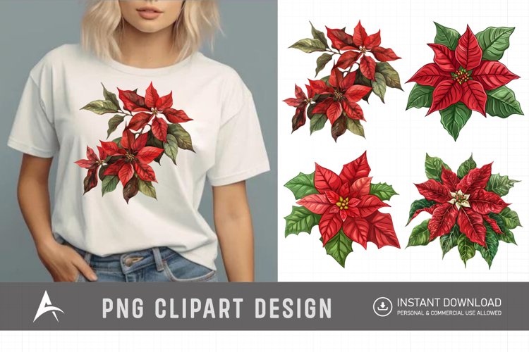 Watercolor Poinsettia Clipart, Festive floral illustrations