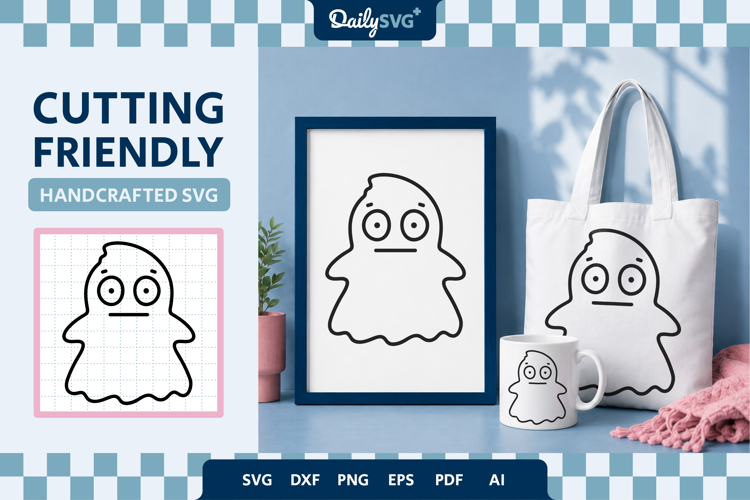 Poker Face Cute Ghost SVG Halloween Kawaii Spooky Cut File