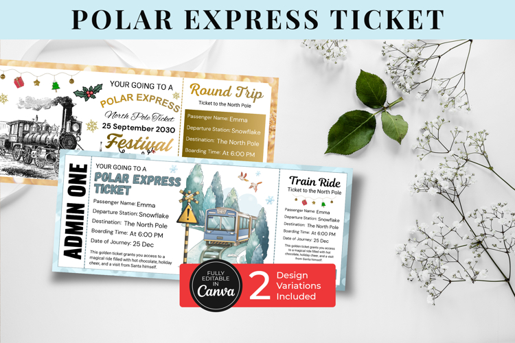 Personalized Polar Express Ticket, Canva Editable Template