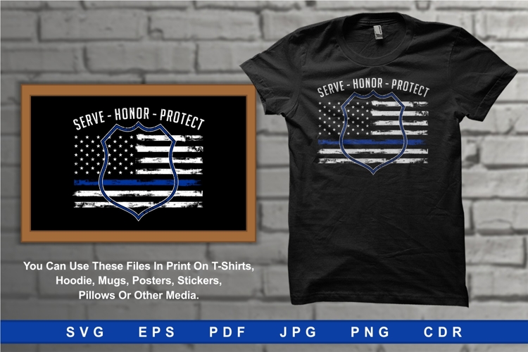 Police Flag With A Badge and text Serve Honor Protect