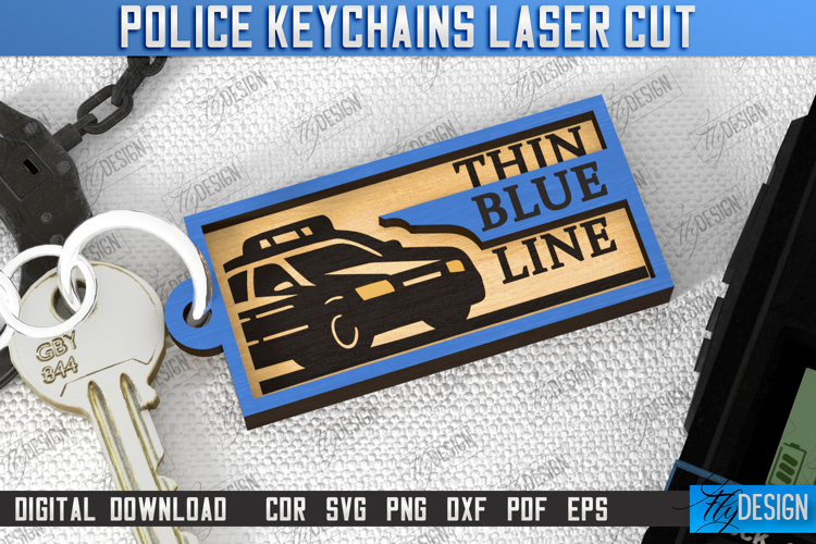 Police Keychain Laser Cut | Policeman | Keyring SVG Design example image 1