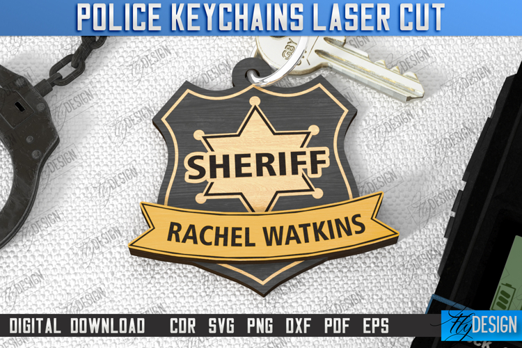 Police Keychain Laser Cut | Policeman | Keyring SVG Design example image 1