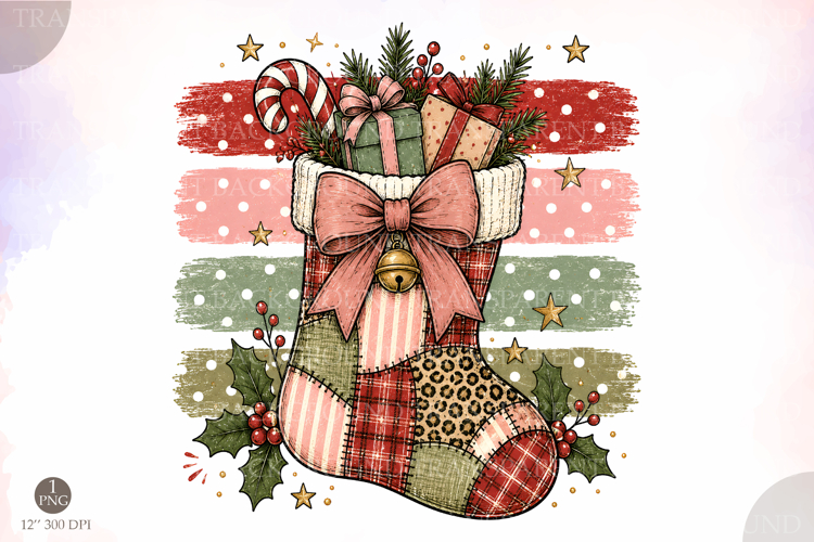 Polkadot Stocking Png, Trendy Striped Xmas Sublimation