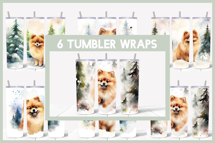 6 Winter Pomeranian Dog Tumbler Sublimation |Winter Tumbler example image 1