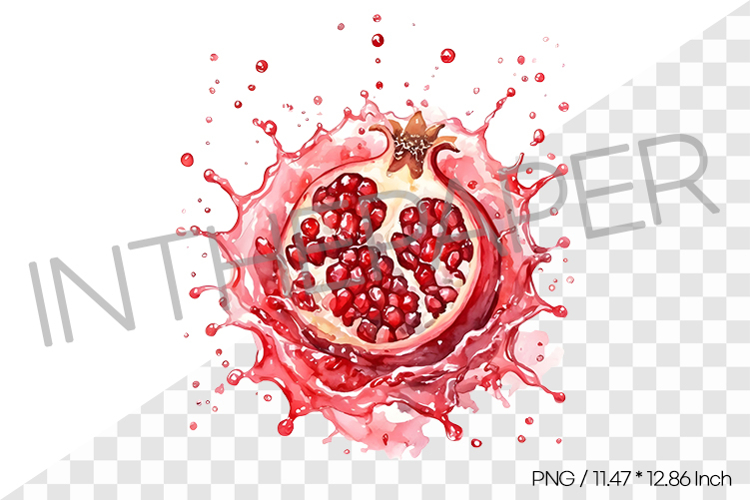 Pomegranate with Red Juice Splatter Background PNG Clipart
