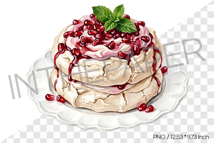 Pomegranate Pavlova PNG Clipart Fruit Illustration Watercolo