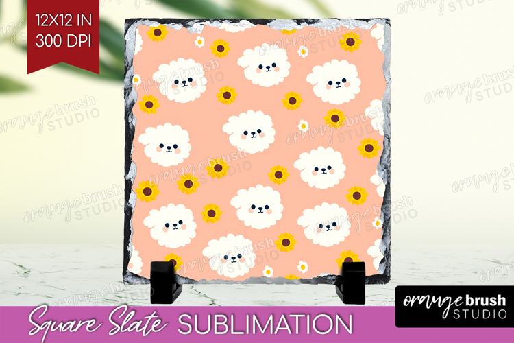 Pomeranian Dog Slate PNG Cute Chibi Puppy Square Slate