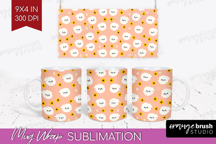 Pomeranian Dog Mug Wrap Cute Chibi Puppy Mug PNG Sublimation