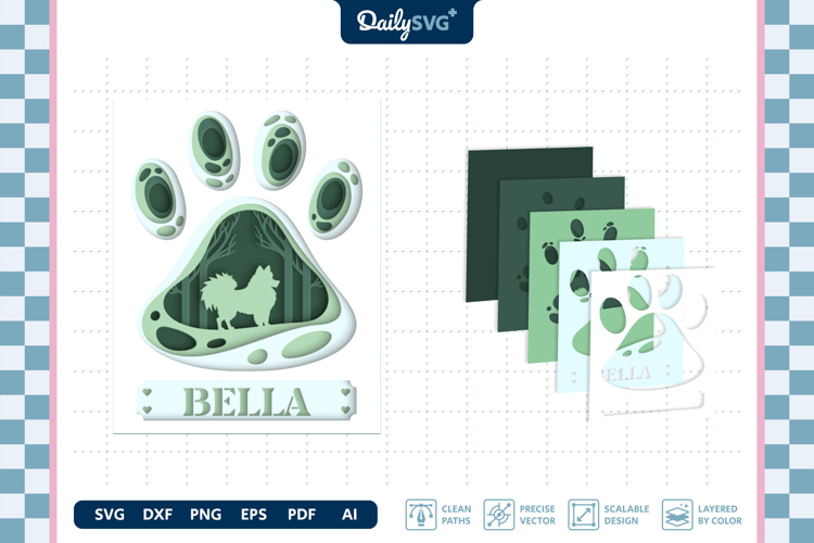Dog Shadow Box Paw Pomeranian 3D SVG