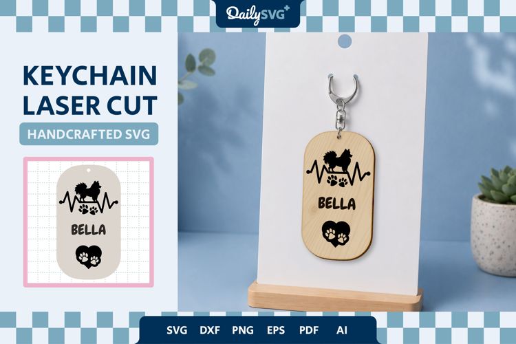 Heartbeat Dog Tag Keychain