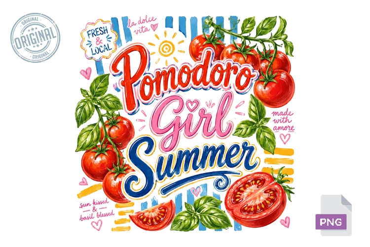 Pomodoro Girl Summer Italian Sublimation PNG Design
