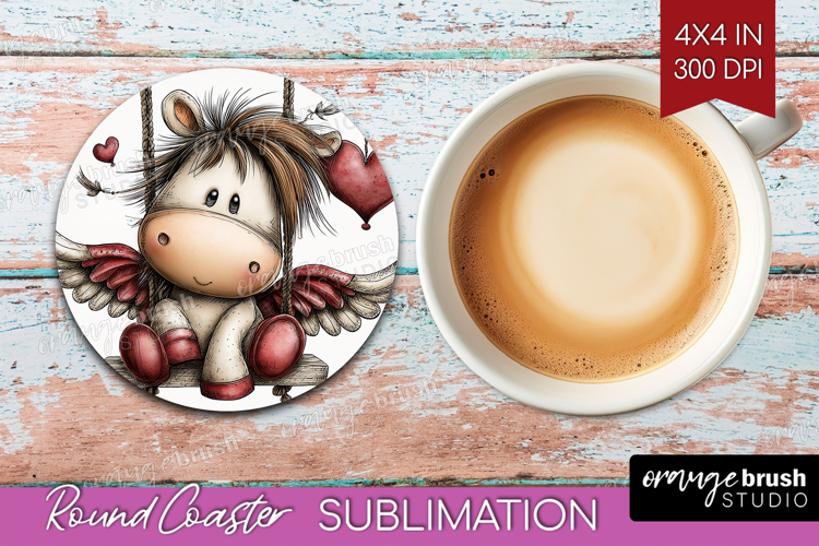 Pony Valentine Round Coaster Whimsical Animal Coaster PNG