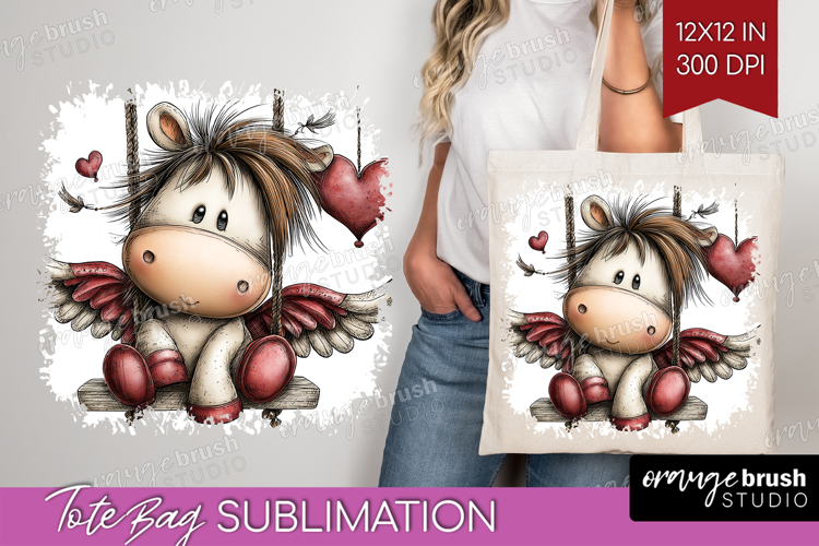 Pony Valentine Tote Bag Whimsical Animal Tote Bag PNG