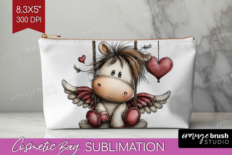 Pony Valentine Cosmetic Bag Whimsical Animal Makeup Bag PNG