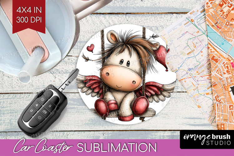 Pony Valentine Car Coaster Whimsical Animal Coaster PNG