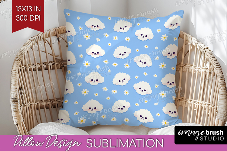 Poodle Dog Pillow Sublimation Cute Chibi Puppy Pillow Cover