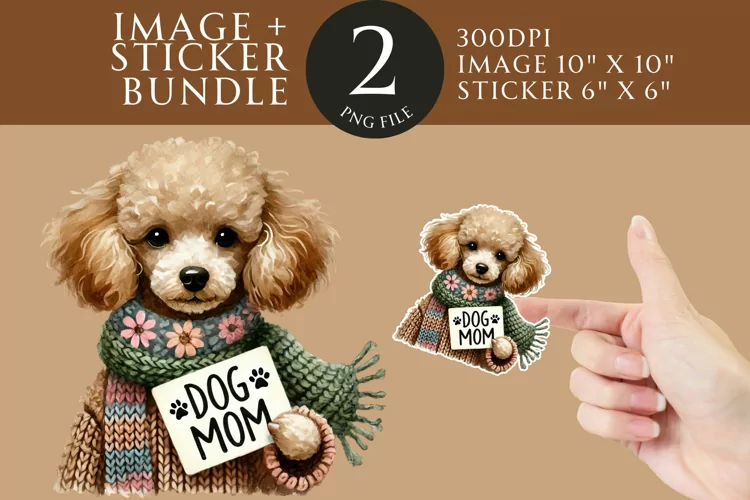 Poodle Dog Mom Sticker & Clipart Watercolor PNG