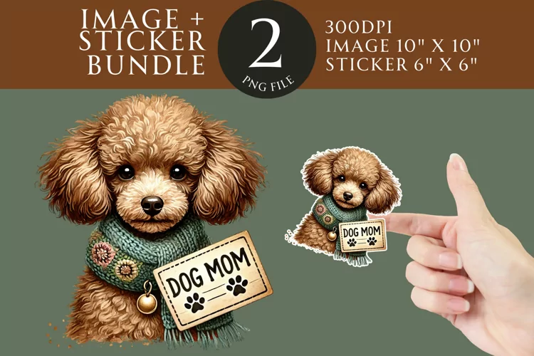 Poodle Dog Mom Sticker & Clipart Watercolor PNG