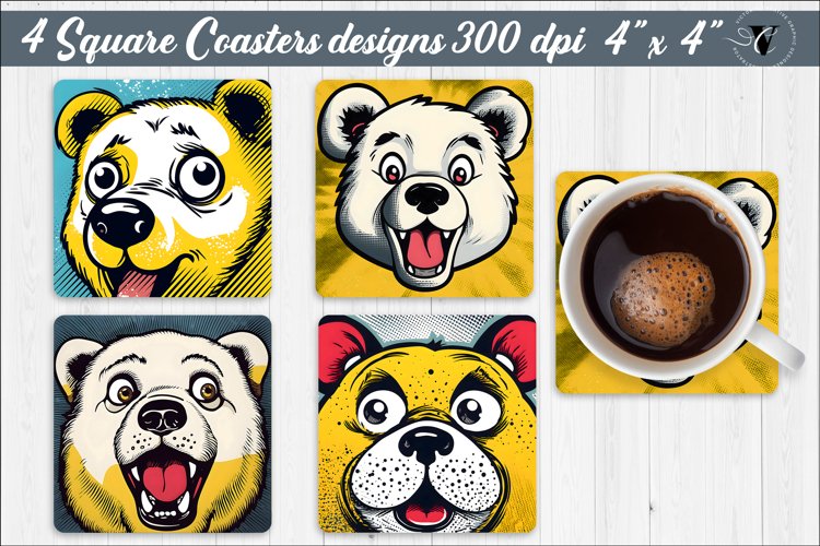 Square Coasters | Pop art bear example image 1
