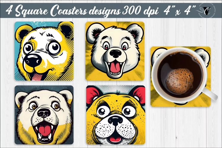 Square Coasters | Pop art bear
