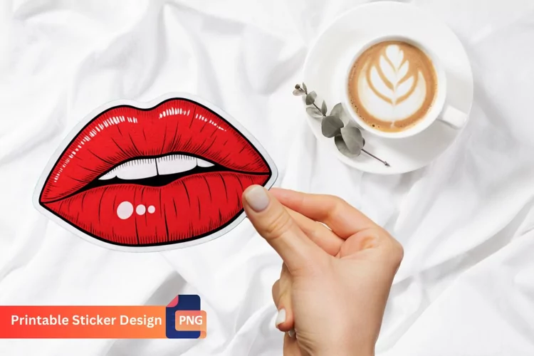 Pop art red lip sticker, Red lip decals, Lipstick pop art