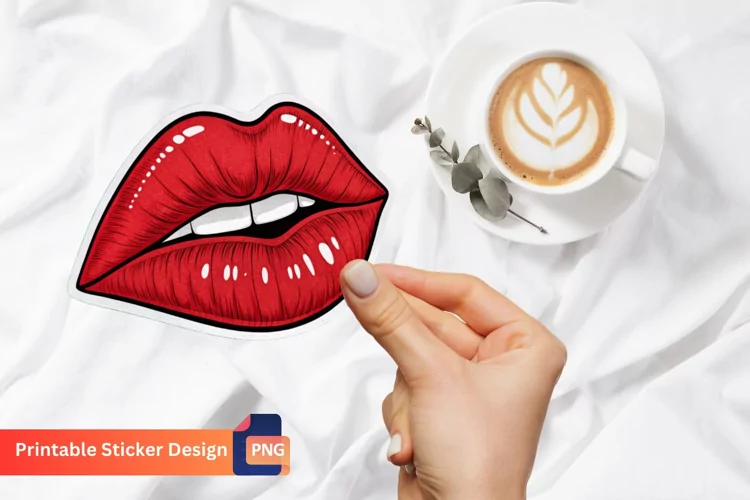 Pop art red lip sticker, Red lip decals, Lipstick pop art