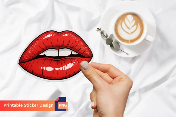 Pop art red lip sticker, Red lip decals, Lipstick pop art