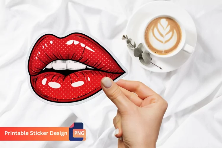 Pop art red lip sticker, Red lip decals, Lipstick pop art