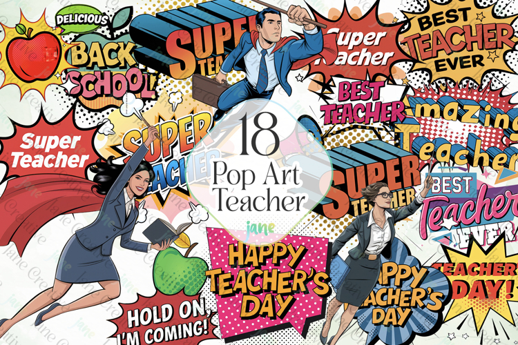 Pop-art Teacher Sublimation Clipart example image 1