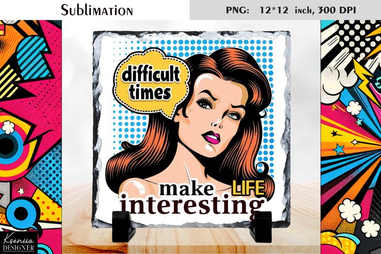 Vintage Pop Art Woman|Funny Quotes Slate Design example image 1