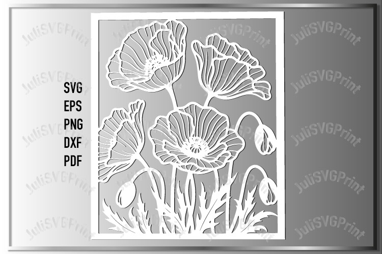 Poppies Laser cut svg Flowers wall art Stencil engraving cnc