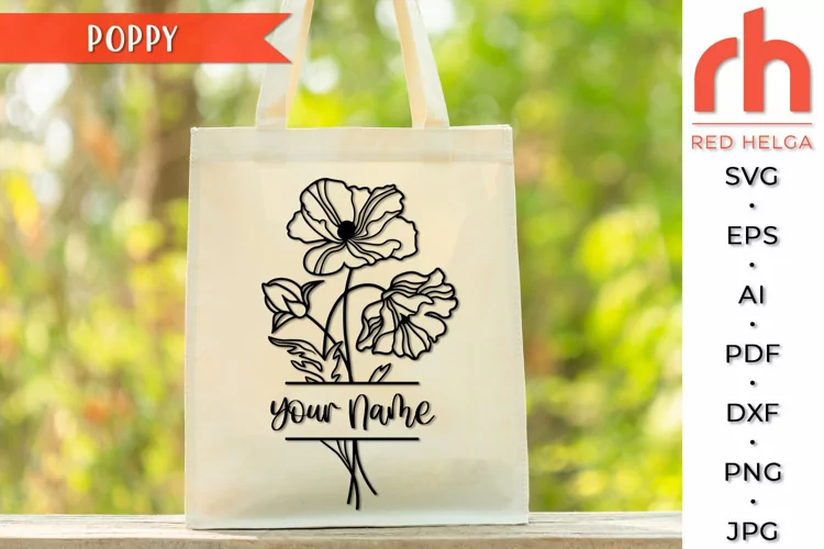 Poppy SVG, Split Monogram DXF, Floral Logo Cut File