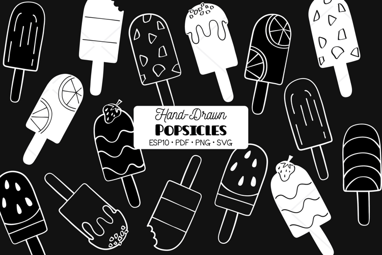 Popsicle White Doodles | Hand Drawn Ice Cream | Frozen Treat