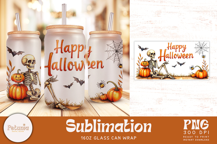 Halloween Glass Can Wrap | Sublimation 16oz Glass Can