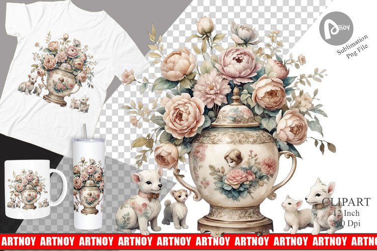 Watercolor Porcelain Figurine Clipart example image 1