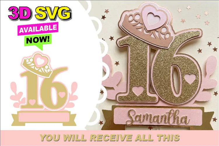 Sweet Sixteen cake topper SVG