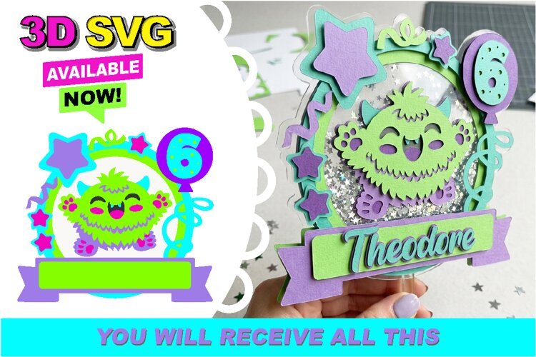Adorable Monster Shaker Cake Topper 3D SVG example image 1