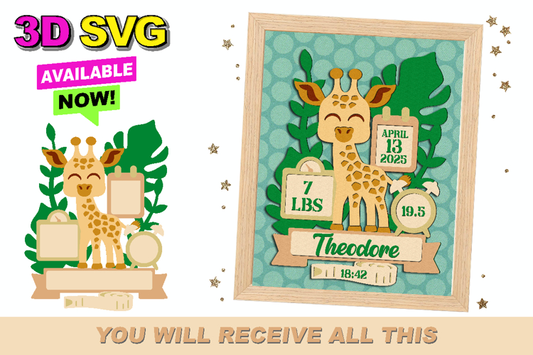 Giraffe Birth Stats announcement signs 3D SVG