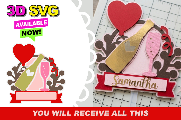 Cheers Celebration Cake Topper 3D SVG