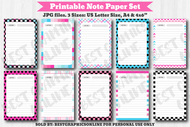 Printable Note Paper, Writing Papers Set, Notebook Pages