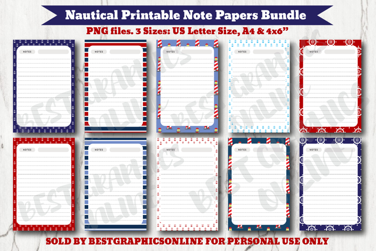 Nautical Note Paper Bundle Page, Anchor Writing Papers Set