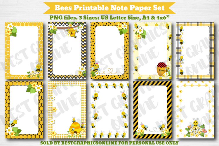 Bees Printable Notebook Pages, Bee Writting Note Paper Set