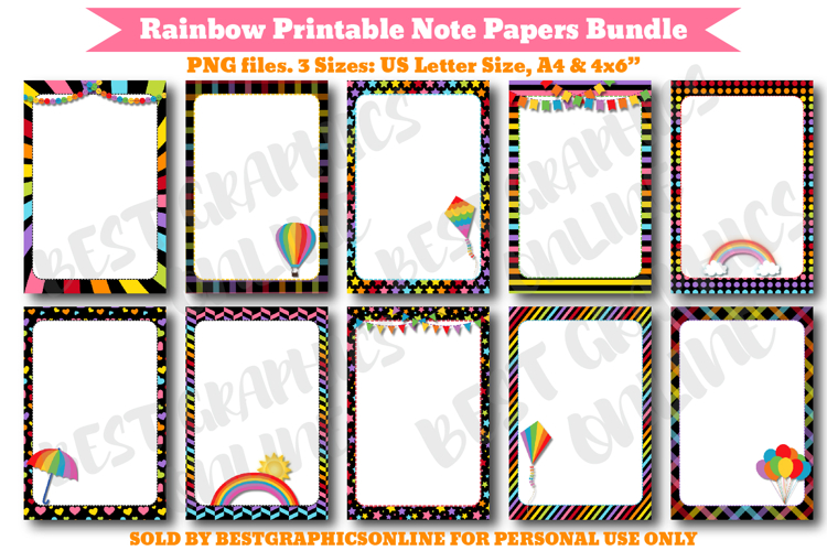Rainbow Printable Note Paper Bundle, Rainbow Writing Papers