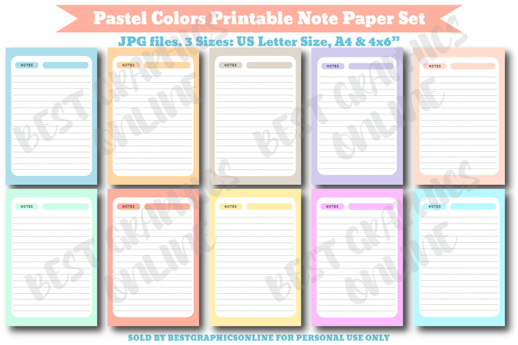 Pastel Colors Printable Notebook, Paper Writing paper Bundle