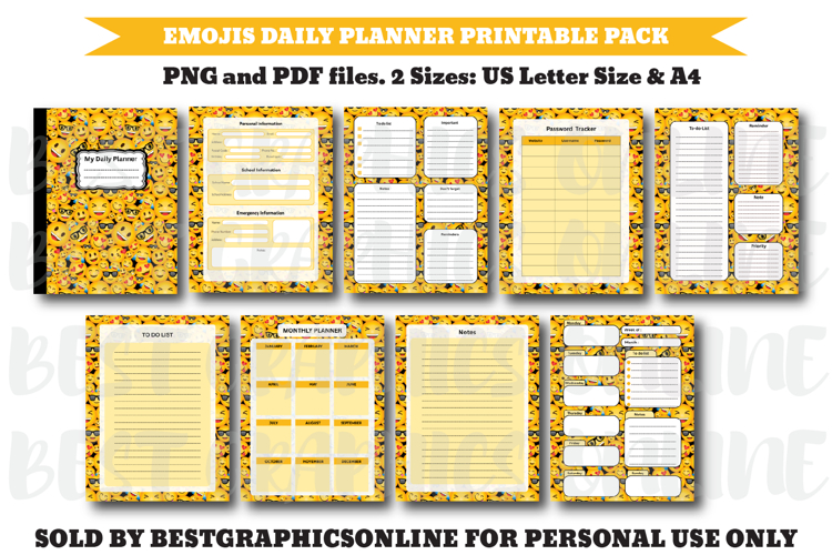 Emojis Daily Planner Printable Pack Emoticons Notebook Pages